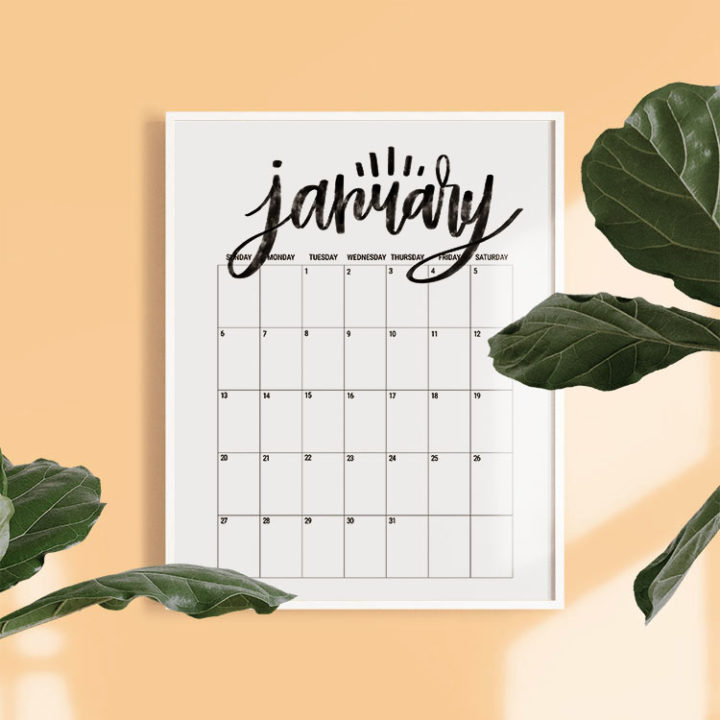 Hand Lettered Free Printable 2019 Monthly Calendar in Two Sizes