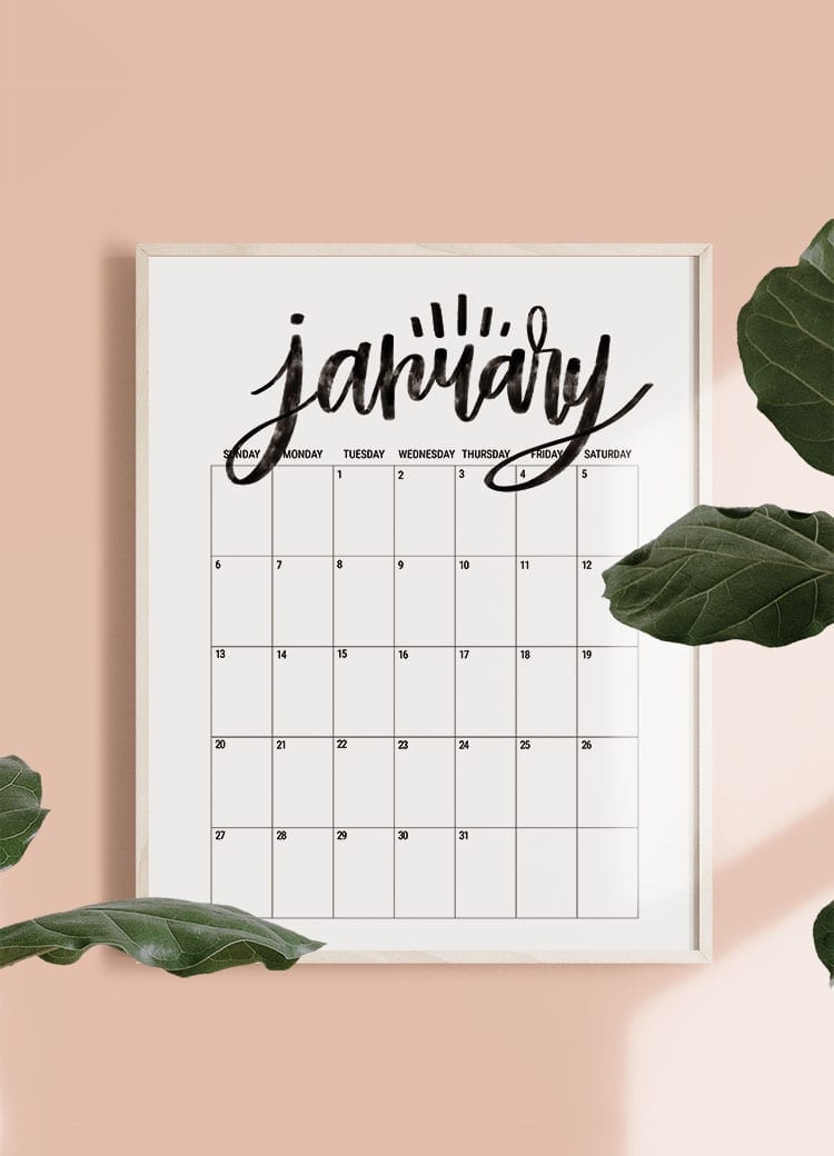 Hand Lettered Free Printable 2019 Monthly Calendar Poster Size