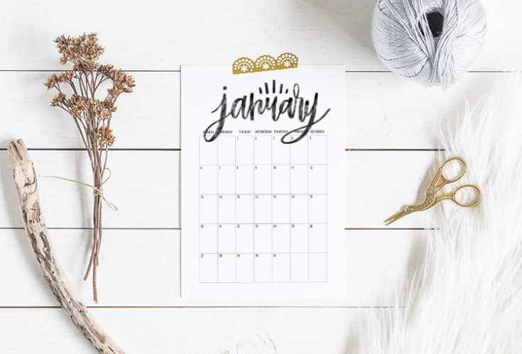 Hand Lettered Free Printable 2019 Monthly Calendar in Two Sizes