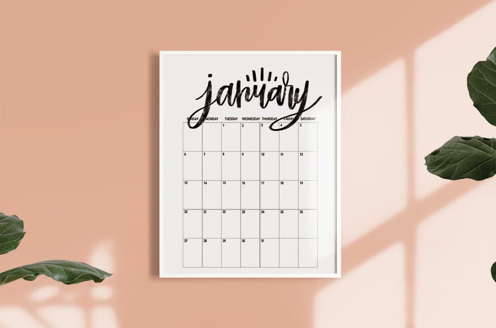 Hand Lettered Free Printable 2019 Monthly Calendar Poster Size by Shrimp Salad Circus