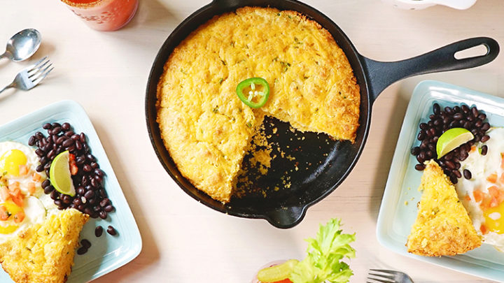 Home Cooked + Cast Iron Cheddar Cornbread Recipe - Peanut Butter Runner